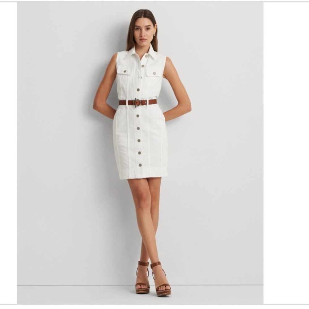 Lauren Ralph Lauren White Buttoned Jean Mini Dress